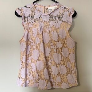 Monteau Pink Floral Lace Ruffle Sleeveless Top Size XL